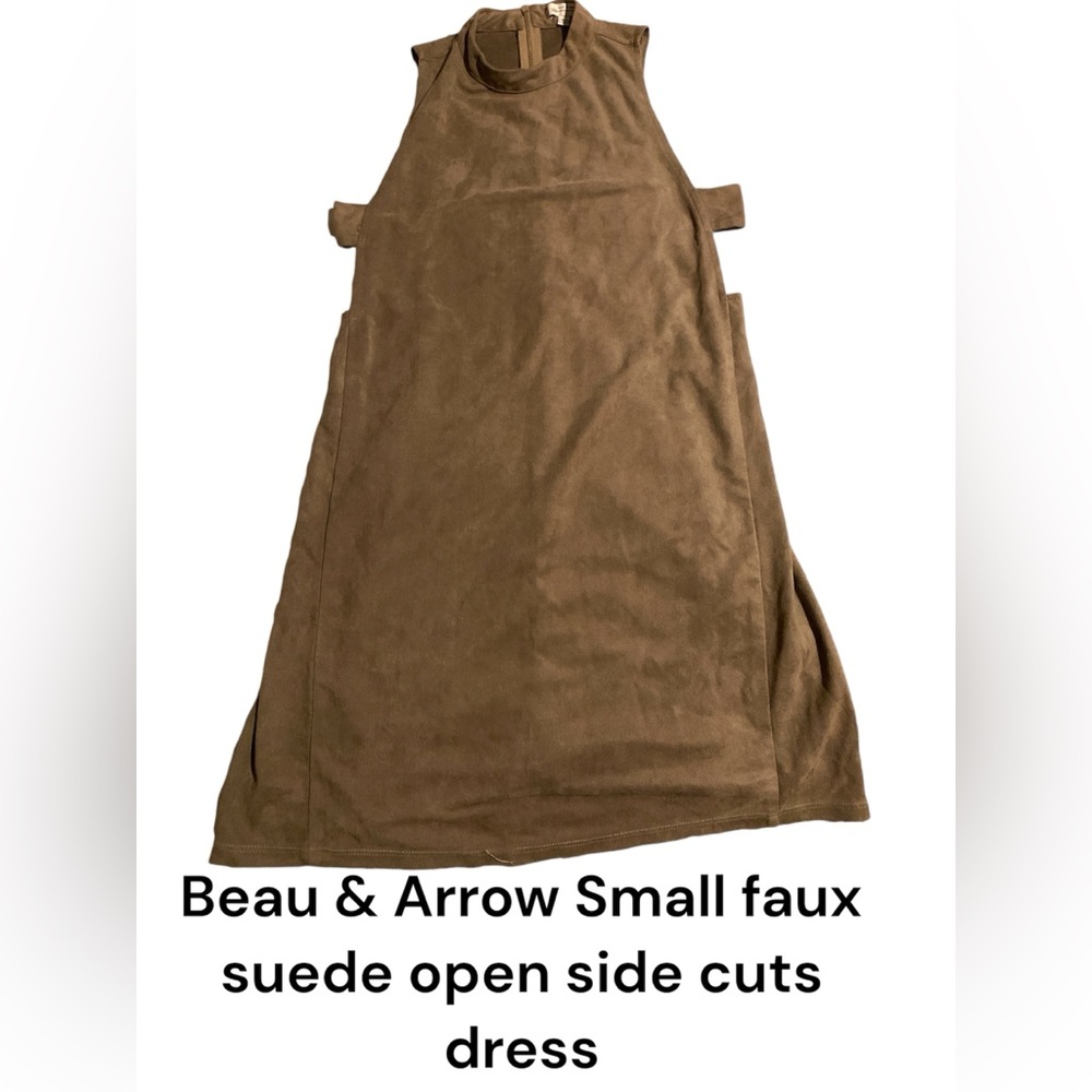Small faux suede cut out sides peekaboo dress with back zipper, mock turtleneck